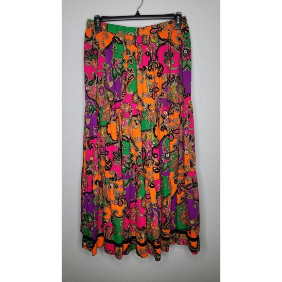 Vintage 1970's‎ Neon Paisley Knee Length Skirt Size Large Hippie Boho Festival - Picture 1 of 11